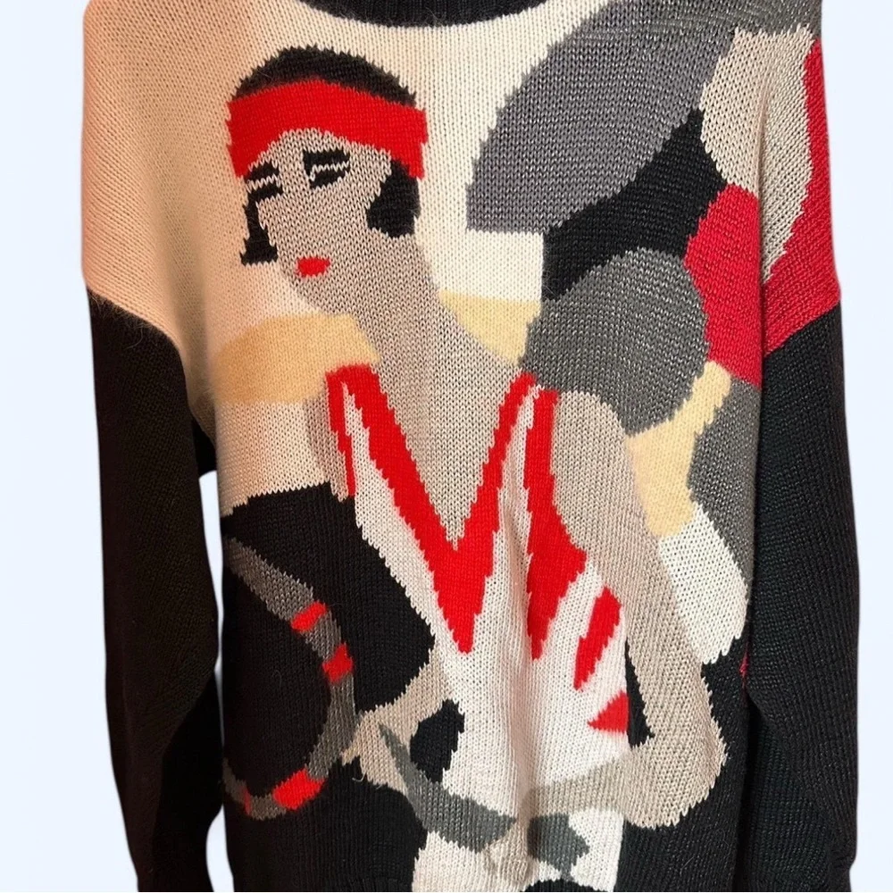 80s vintage black and red tennis sweater ptp 21 - Picture 3 of 10